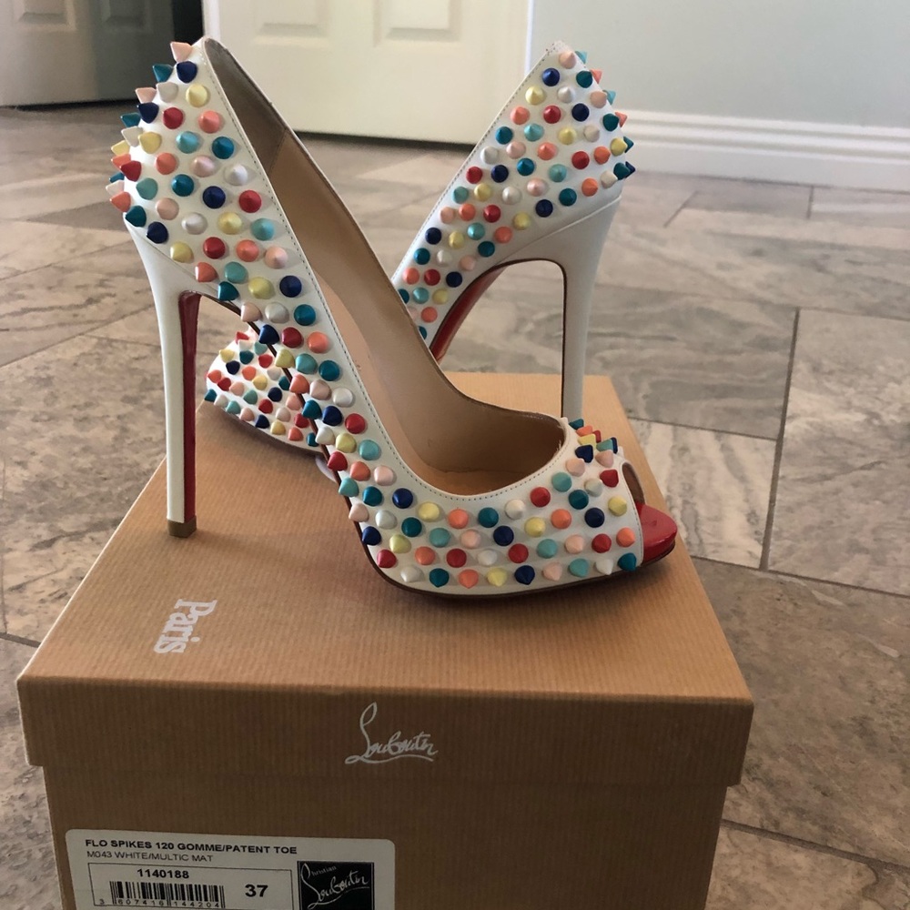 Louboutin size 37 multi colored spiked heels